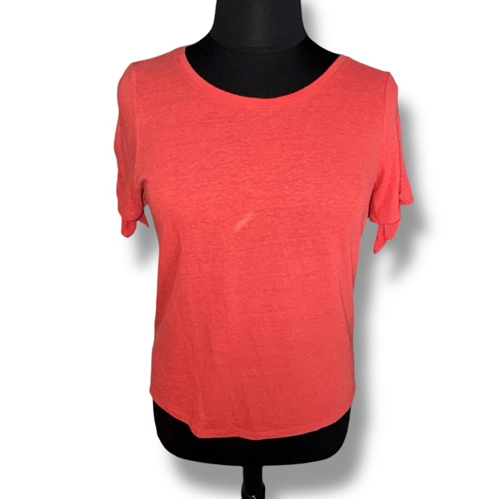 TALBOTS TIE SLEEVE TEE - SOLID Coral Large - Picture 2 of 9